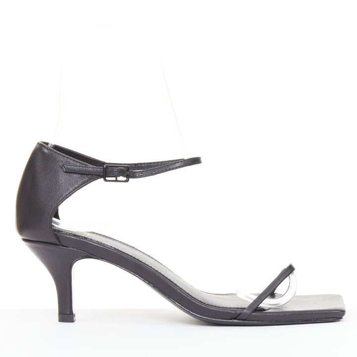TOTEME The Strappy Heel 55 black leather square toe thin strap sandals EU36