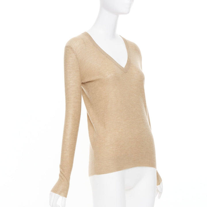 JOSEPH 100% cashmere tan brown fine knit V neck sweater XS
