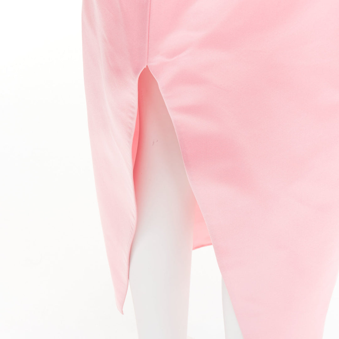 PRADA 2022 Raf Simons Runway pink double satin high rear split midi skirt IT42 M