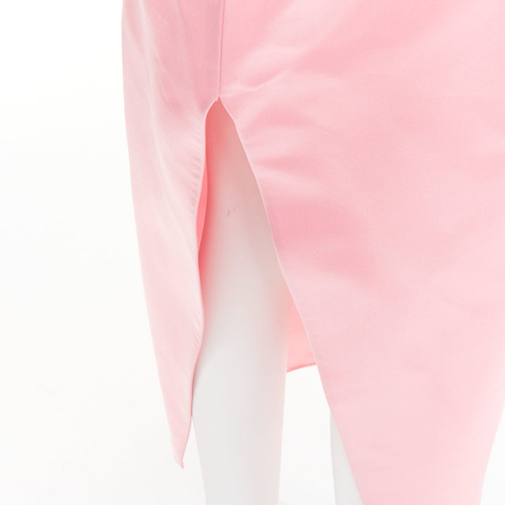 PRADA 2022 Raf Simons Runway pink double satin high rear split midi skirt IT42 M