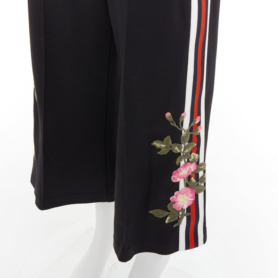 GUCCI black webbing floral patch zip pocket wide leg joggers