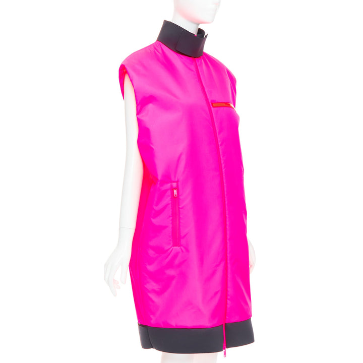 rare PRADA 2018 Runway Look48 neon pink red zip vest dress IT38 XS Celine Dion
