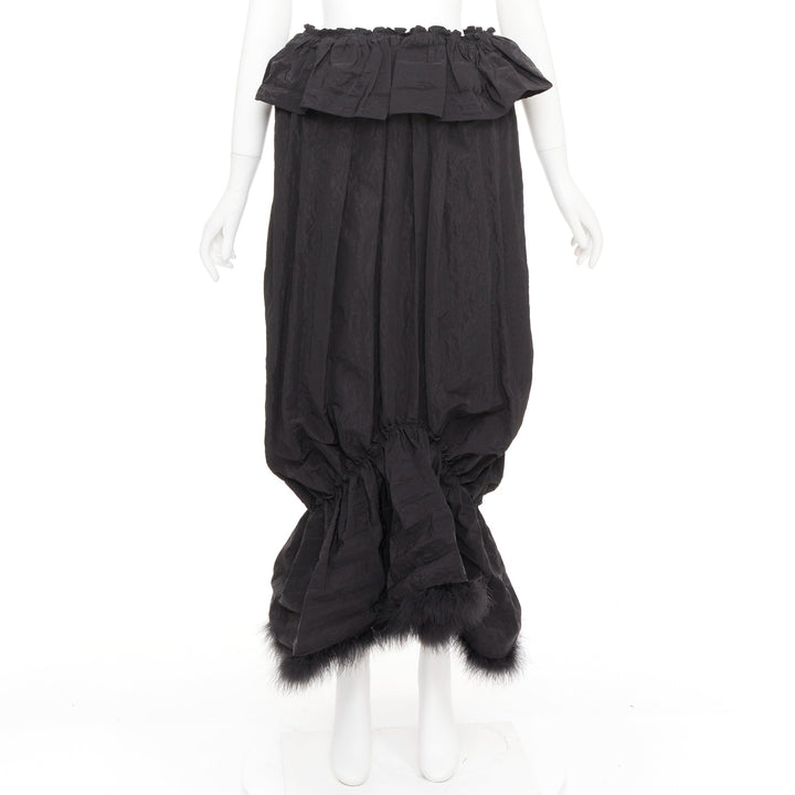 SIMONE ROCHA black cloque paperbag taffeta bubble turkey feather midi skirt UK6