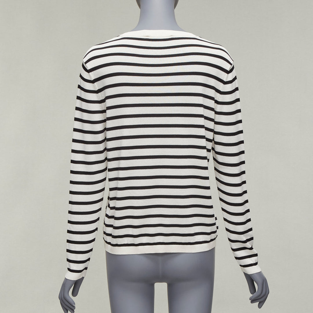 CHRISTIAN DIOR Jadior 8 cream black stripe long sleeve crew sweater FR40 L