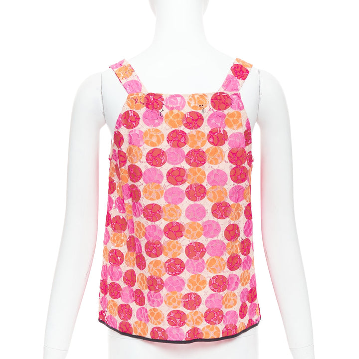 MARNI 2012 pink orange dot print lace deep V neck tank top IT40 S