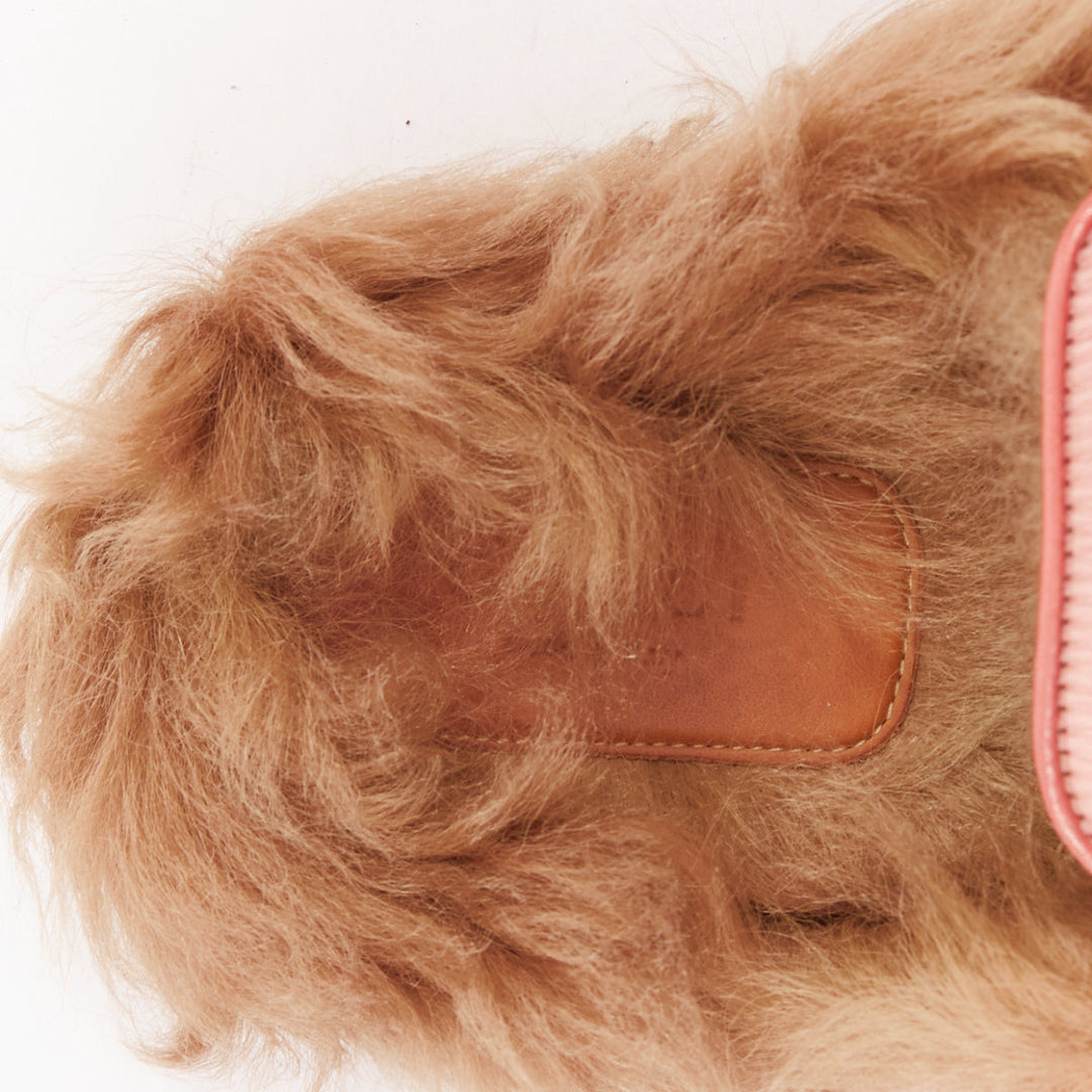 GUCCI Princetown pink brown  fluffy fur gold horsebit slip on loafer mule EU36