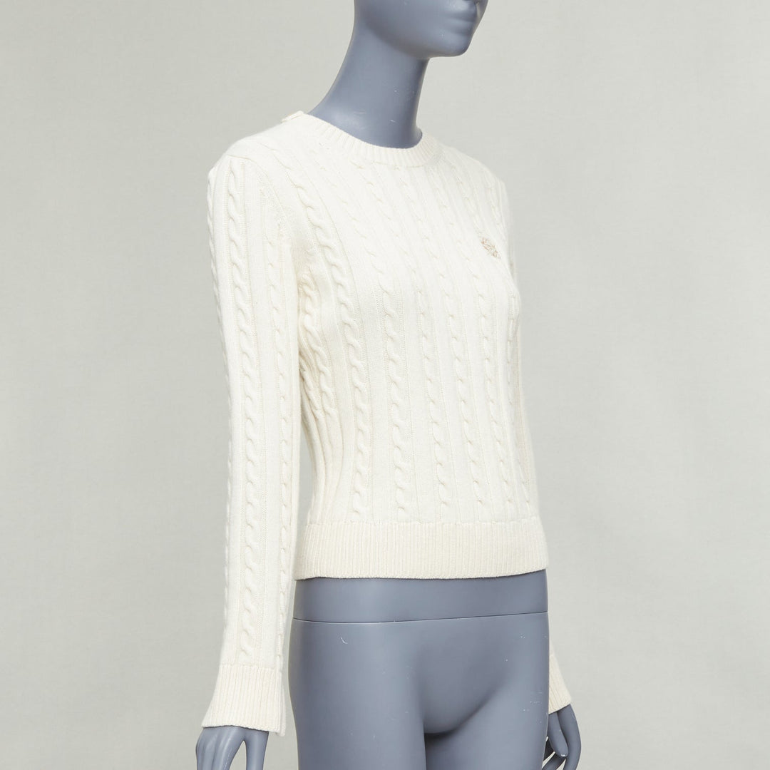 LOEWE ecru wool cotton anagram cable knit cropped sweater XS