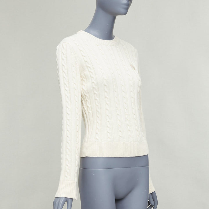 LOEWE ecru wool cotton anagram cable knit cropped sweater XS