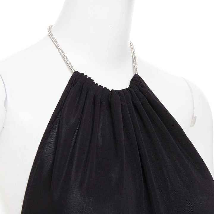 ALEXANDRE VAUTHIER black fine knit crystal encrusted rope halter open back dress