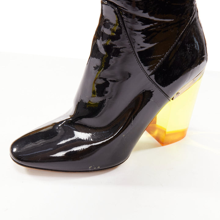 DIOR Raf Simons Runway black patent yellow lucite boots EU36