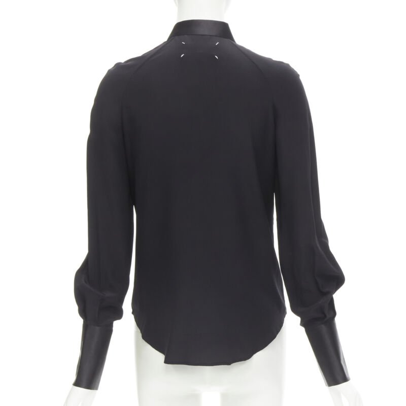 MAISON MARGIELA black cotton silk trim reversed button cuff shirt IT38 XS
