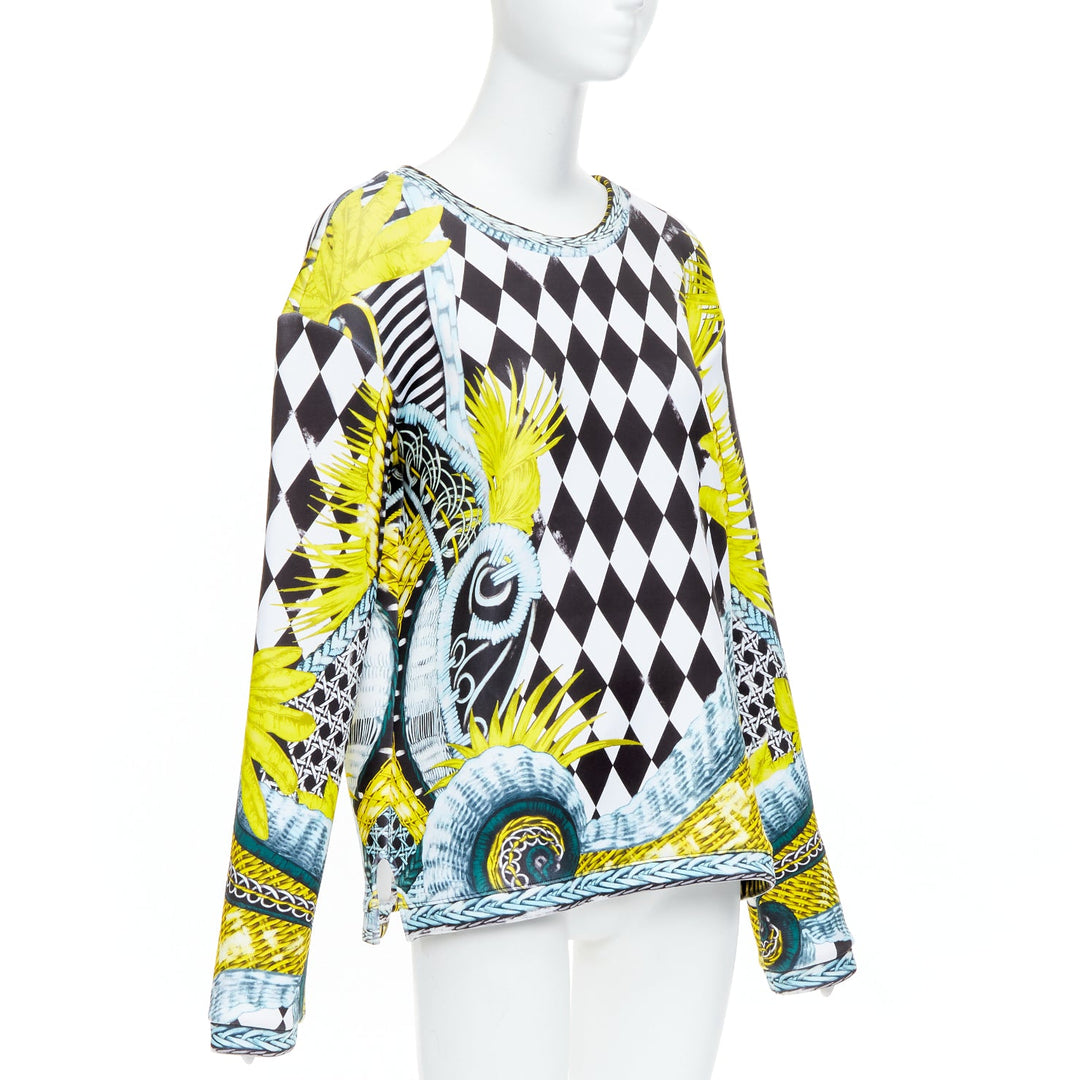 BALMAIN yellow blue checkerboard barocco neoprene pullover FR38 M