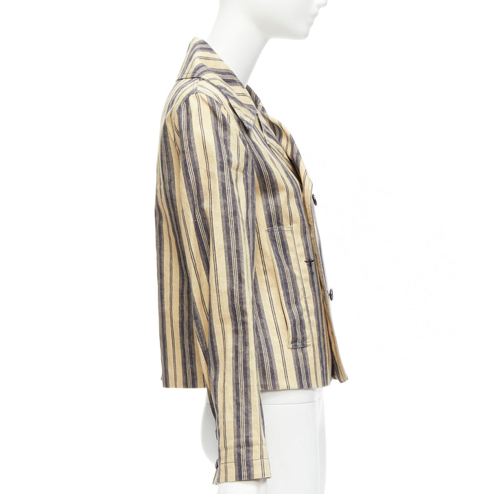 CHRISTIAN DIOR 2020 Runway beige striped linen double breasted blazer FR36 S