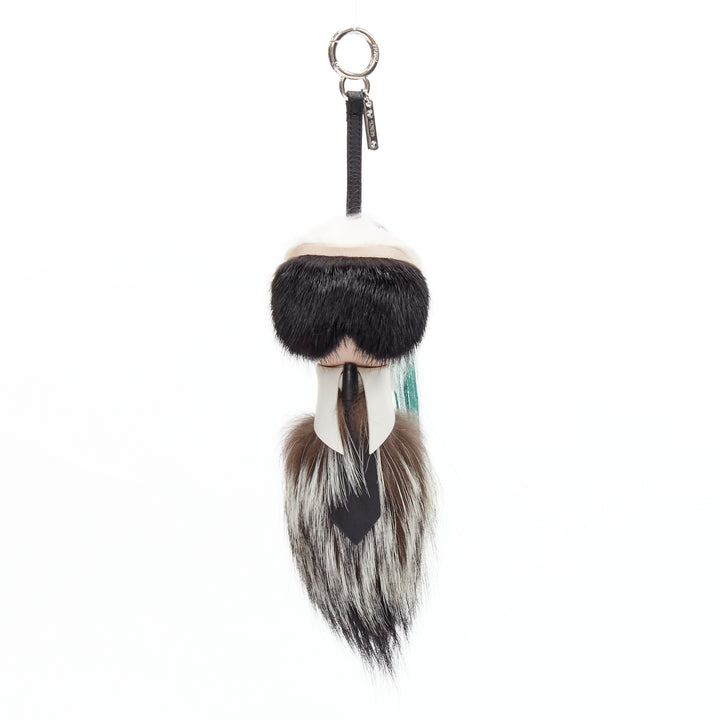 rare FENDI Karl Lagerfeld Karlito fox fur green hair leather bag bug charm