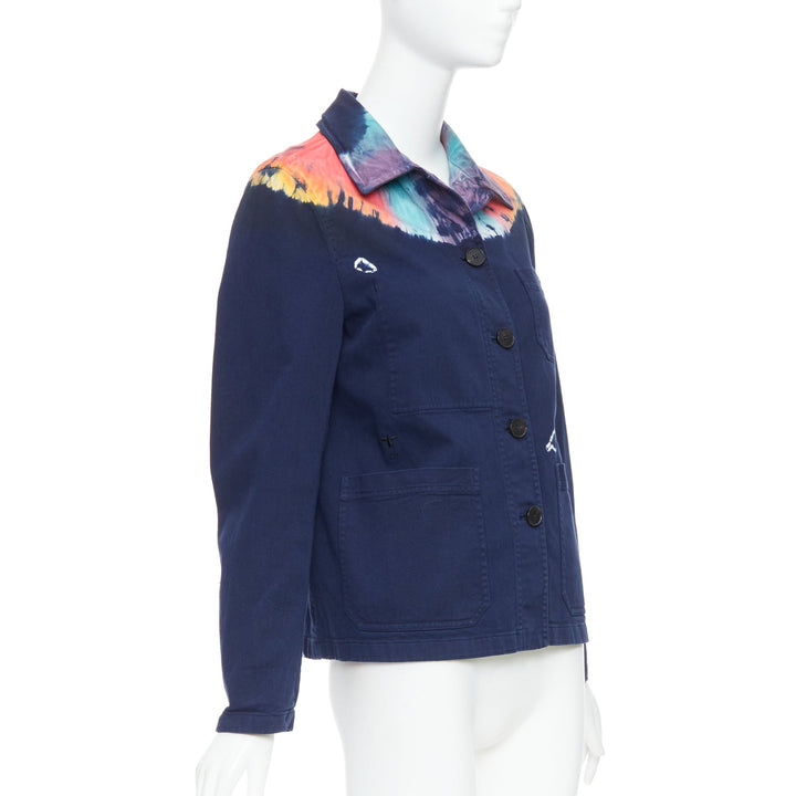 CHRISTIAN DIOR 2021 rainbow tie dye blue cotton cropped jacket FR40 L