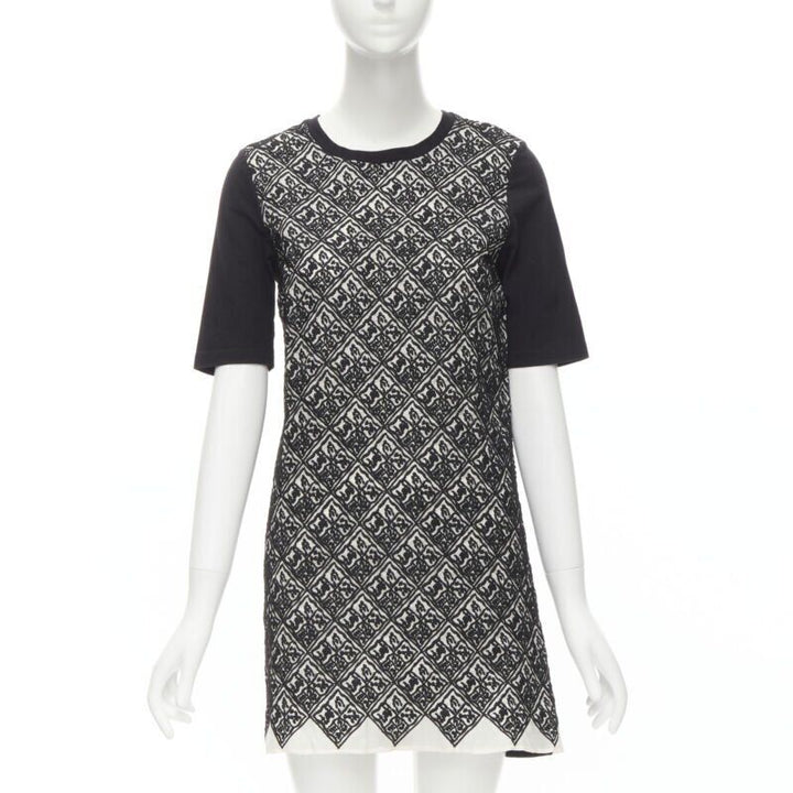 GIAMBATTISTA VALLI geometric jacquard front black cotton t-shirt dress XXS