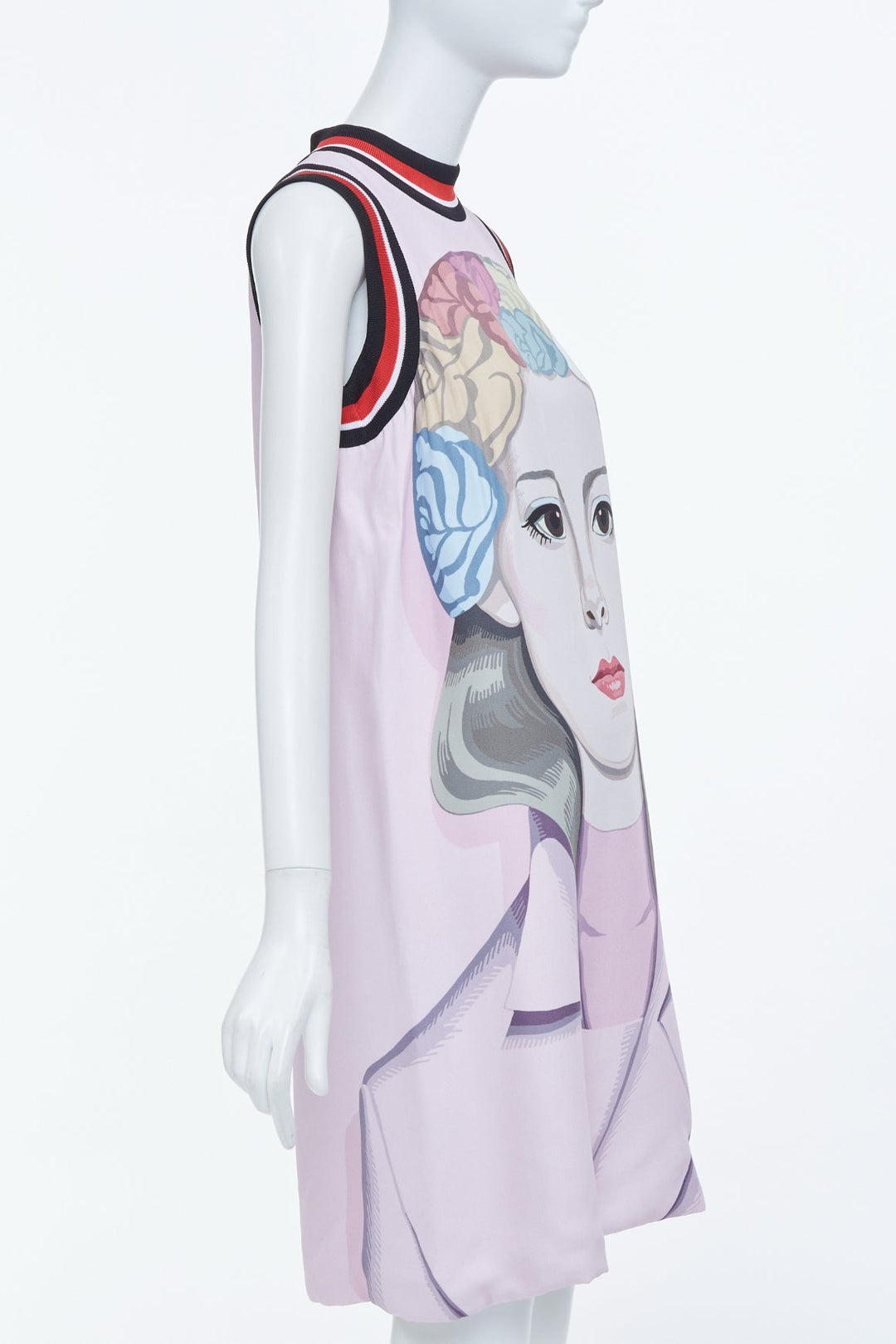rare PRADA 2014 Runway Jeanne Detallante graphic face portrait wool dress IT40 S