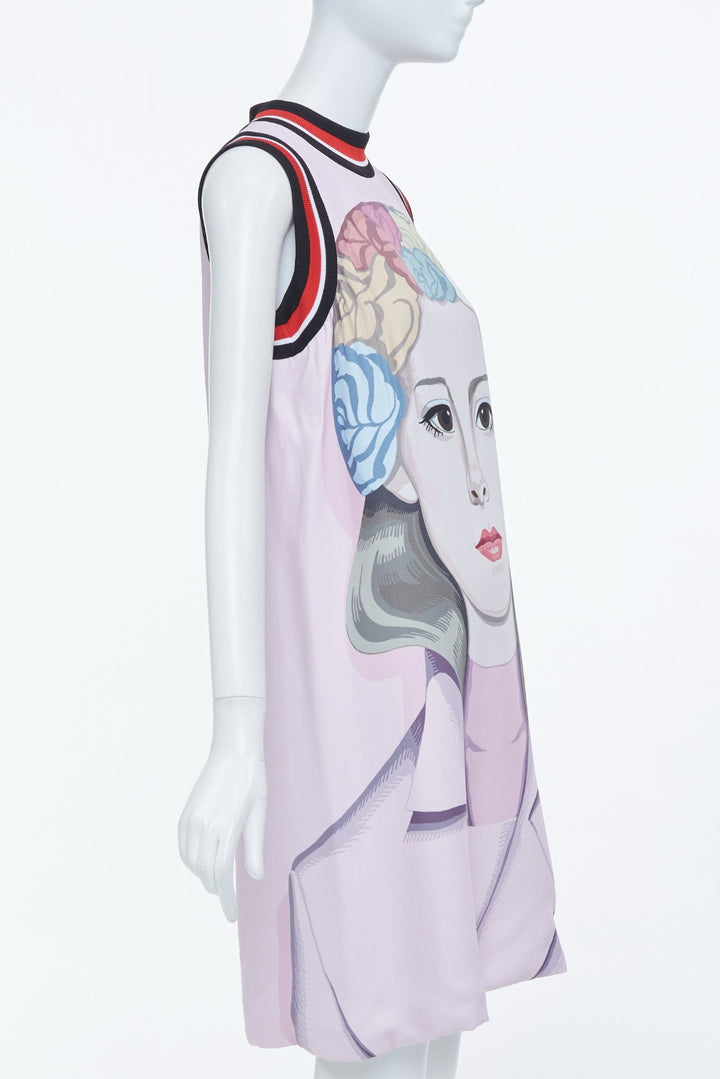rare PRADA 2014 Runway Jeanne Detallante graphic face portrait wool dress IT40 S