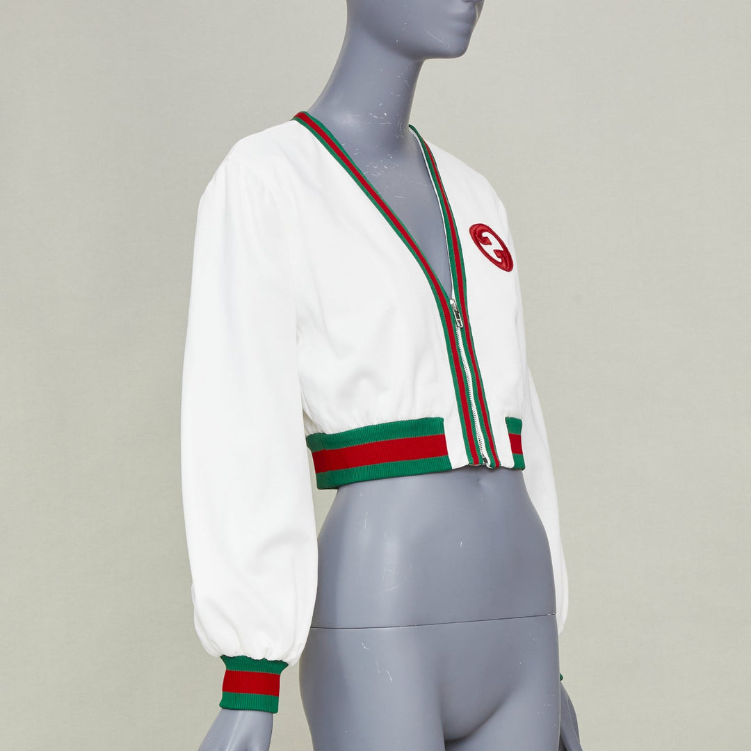 GUCCI 2023 green red Web stripe interlocking G logo crop mesh track jacket XS