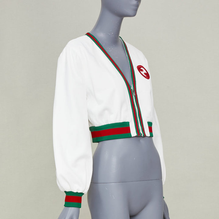 GUCCI 2023 green red Web stripe interlocking G logo crop mesh track jacket XS