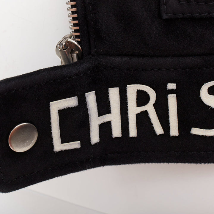 CHRISTIAN DIOR black suede lambskin leather patchwork biker jacket FR36 S