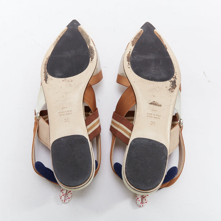 FENDI Colibri brown navy cream Trk mesh point toe flats EU38