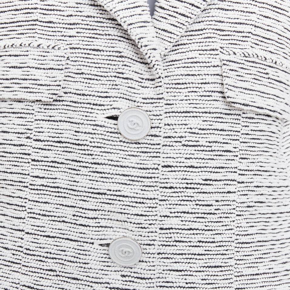 CHANEL 2019 Runway By the Sea white metallic tweed oversized blazer jacket FR42
