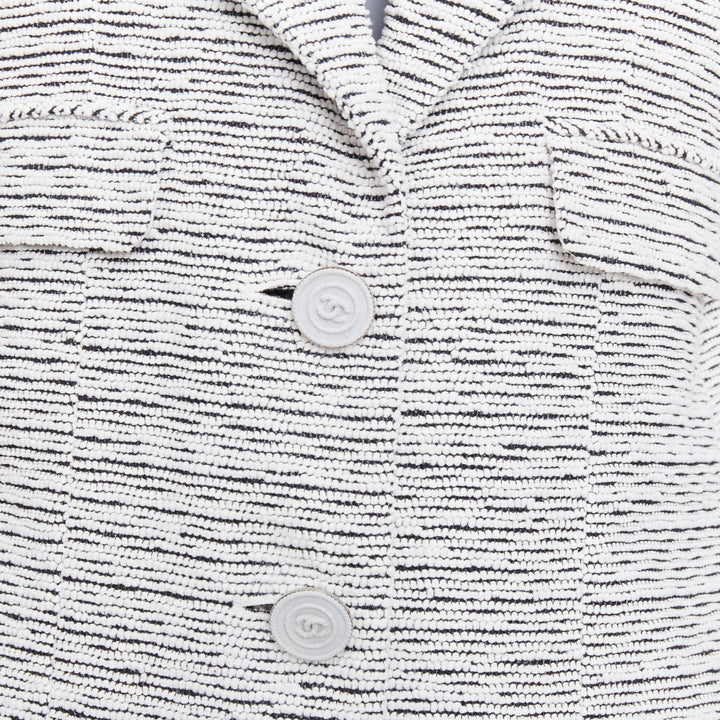 CHANEL 2019 Runway By the Sea white metallic tweed oversized blazer jacket FR42