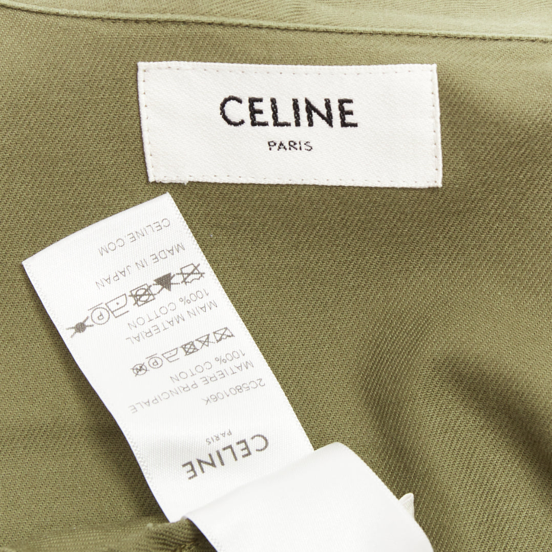 CELINE khaki green cotton gold Triomphe button military cropped shirt FR36 S
