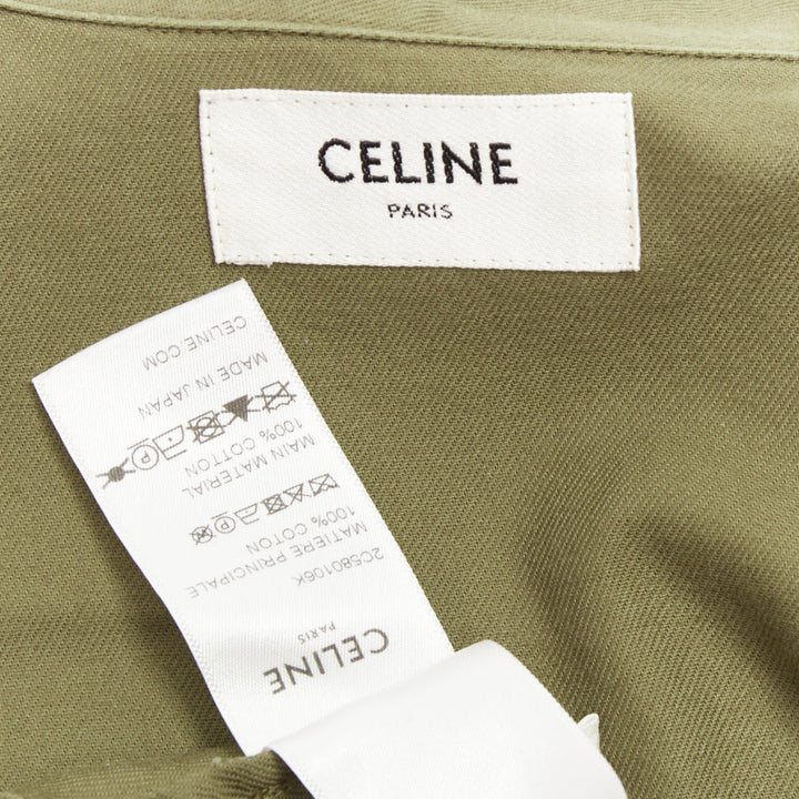 CELINE khaki green cotton gold Triomphe button military cropped shirt FR36 S