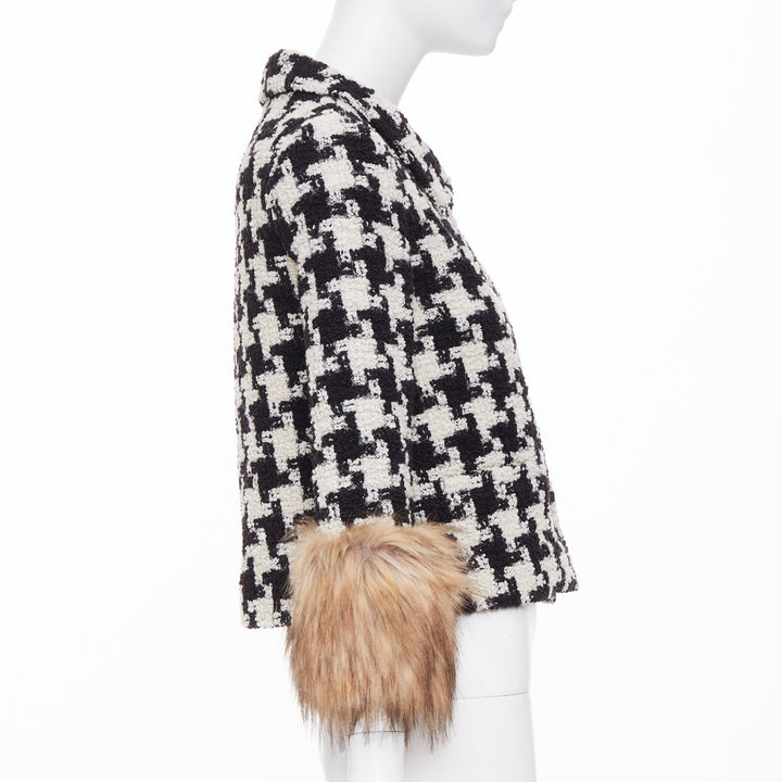 VALENTINO 2025 Runway Mossi Faux Fur Houndstooth wool tweed jacket IT36 XS