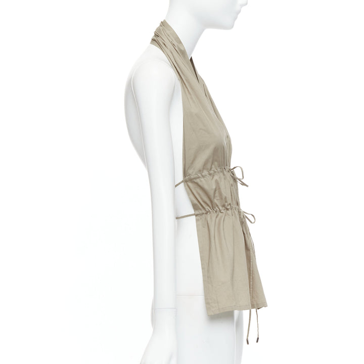 vintage JEAN PAUL GAULTIER khaki cotton halter backless gathered tie top IT38 XS