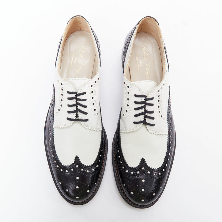 ROBERT CLERGERIE black white leather bicolor derby brogue UK7 EU40