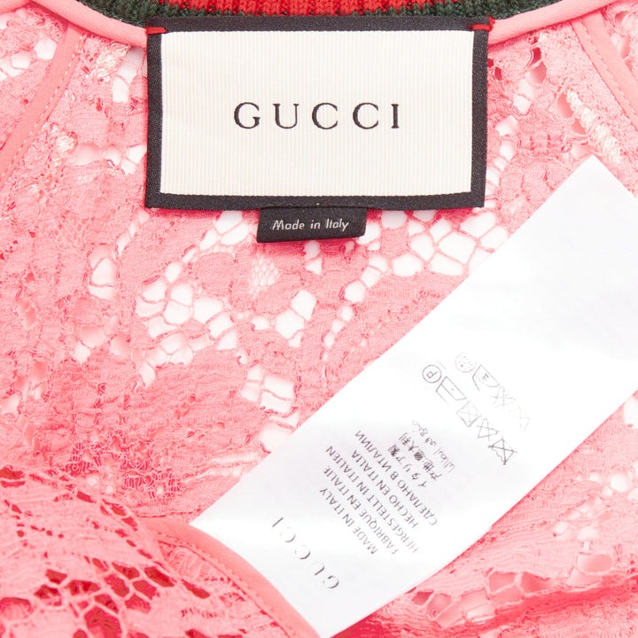 GUCCI 2015 Michele pink floral lace vintage web bomber jacket IT40 S