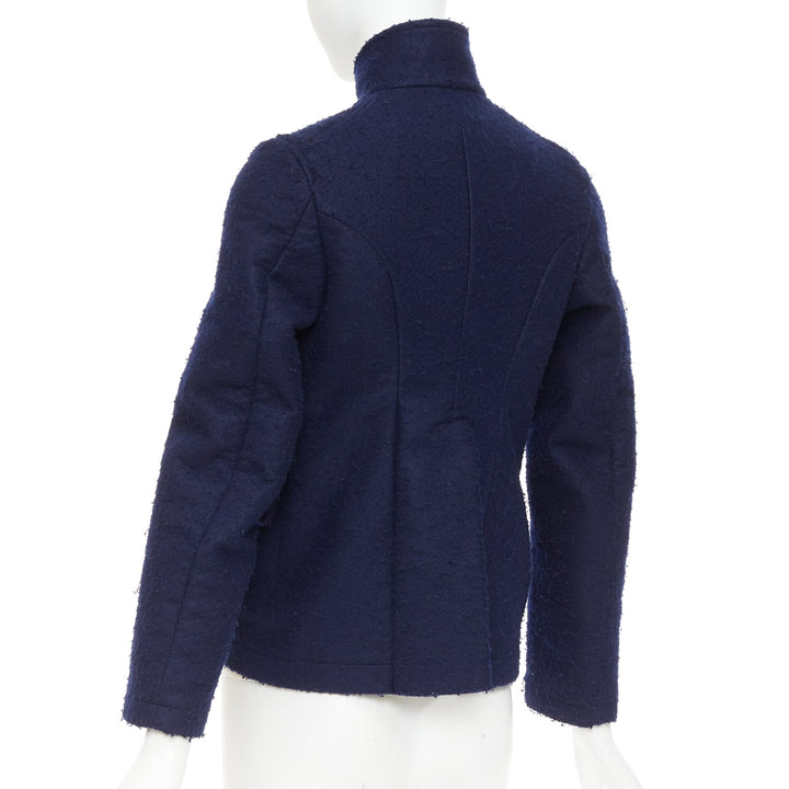 CDG COMME DES GARCONS 2007 navy felt high collar curved hem cropped jacket XS