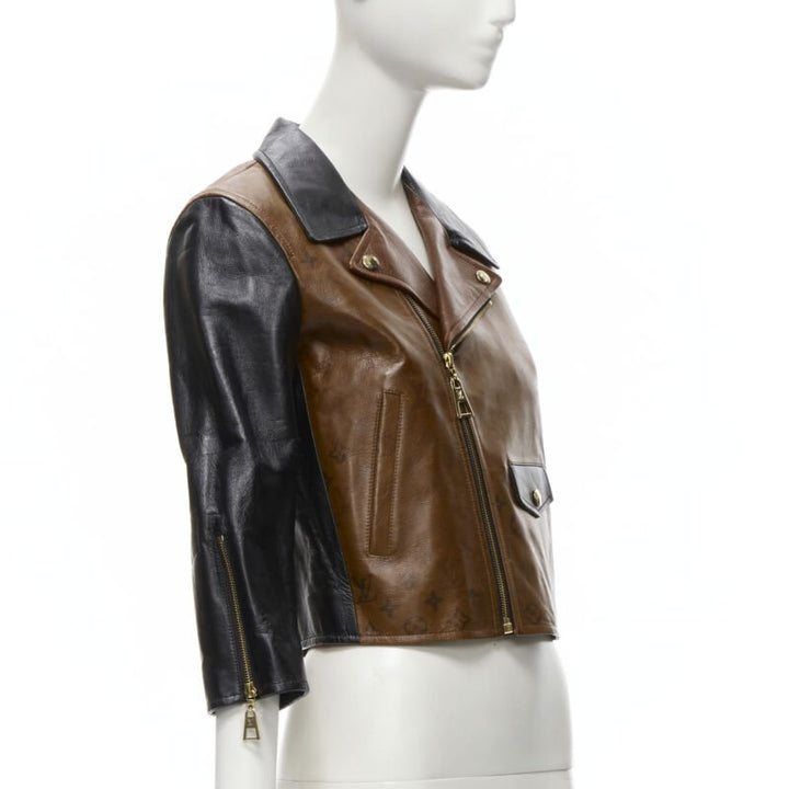 LOUIS VUITTON 2022 Tattoo Monogram cropped calfskin leather biker jacket FR43 XS