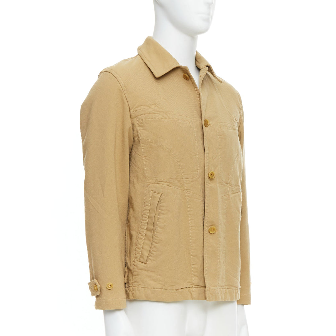 Male mannequin wearing Comme Des Garcons Homme Beige Feels like cotton Men Coat in Size  | Available at JHROP