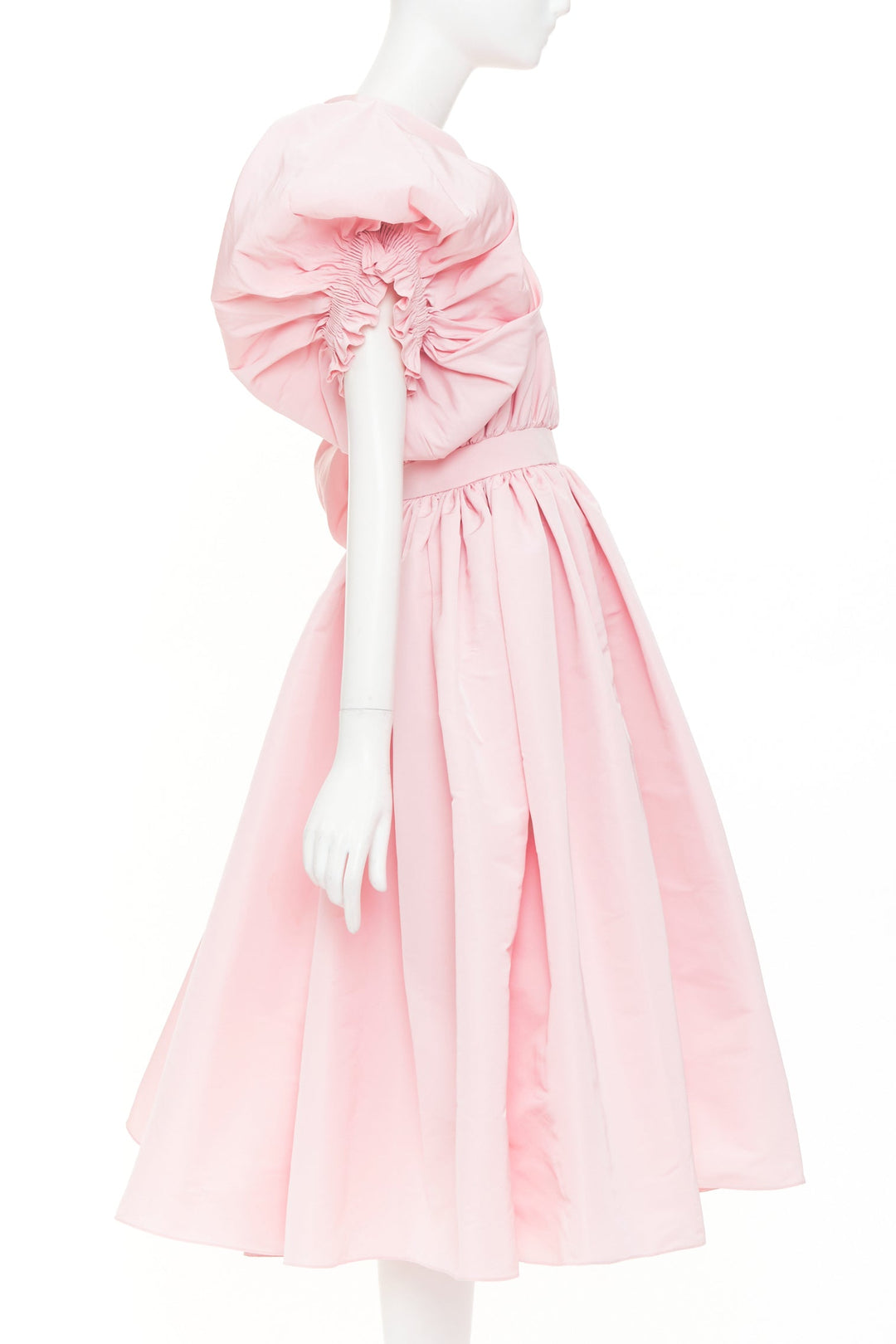 ALEXANDER MCQUEEN 2021 Runway pink anemone faille off shoulder dress IT38 XS