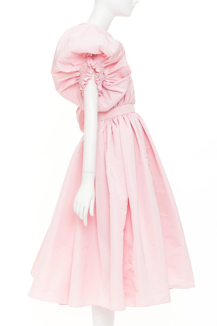 ALEXANDER MCQUEEN 2021 Runway pink anemone faille off shoulder dress IT38 XS