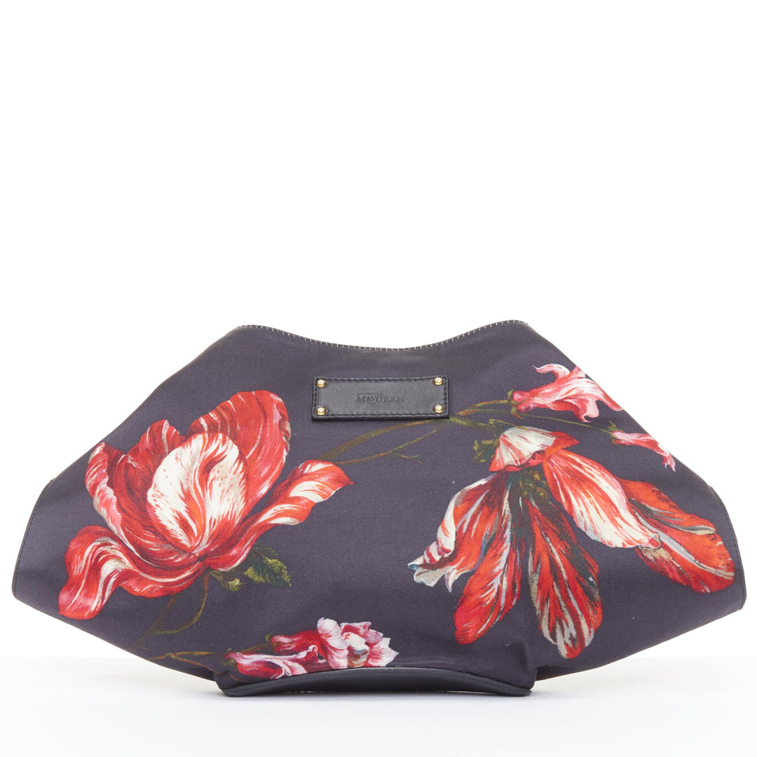 ALEXANDER MCQUEEN 2012 De Manta black red Tulip floral silk satin clutch bag