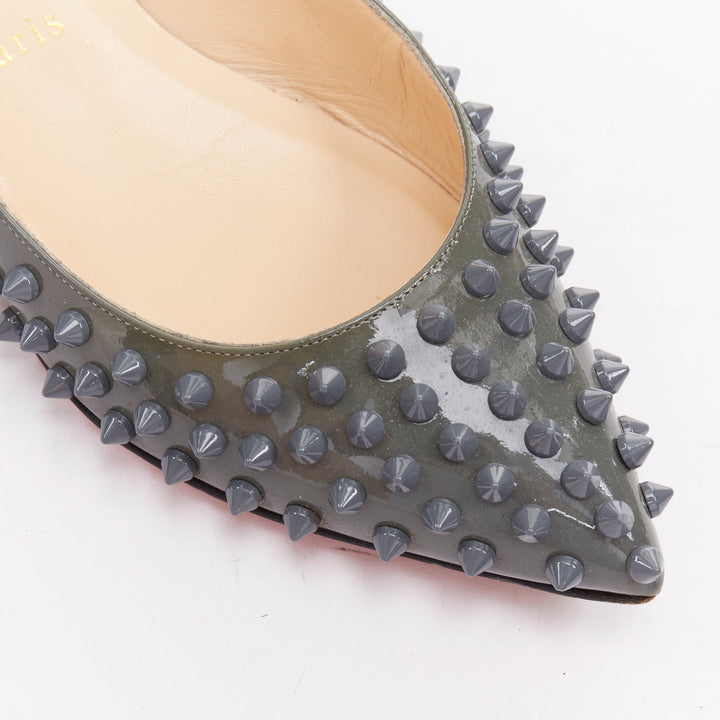 CHRISTIAN LOUBOUTIN Pigalle Spikes Flat grey patent studded ballet flats EU37.5