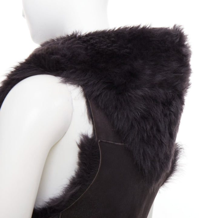 KARL DONOGHUE black lambskin leather fur lined asymmetric jagged hem vest XS