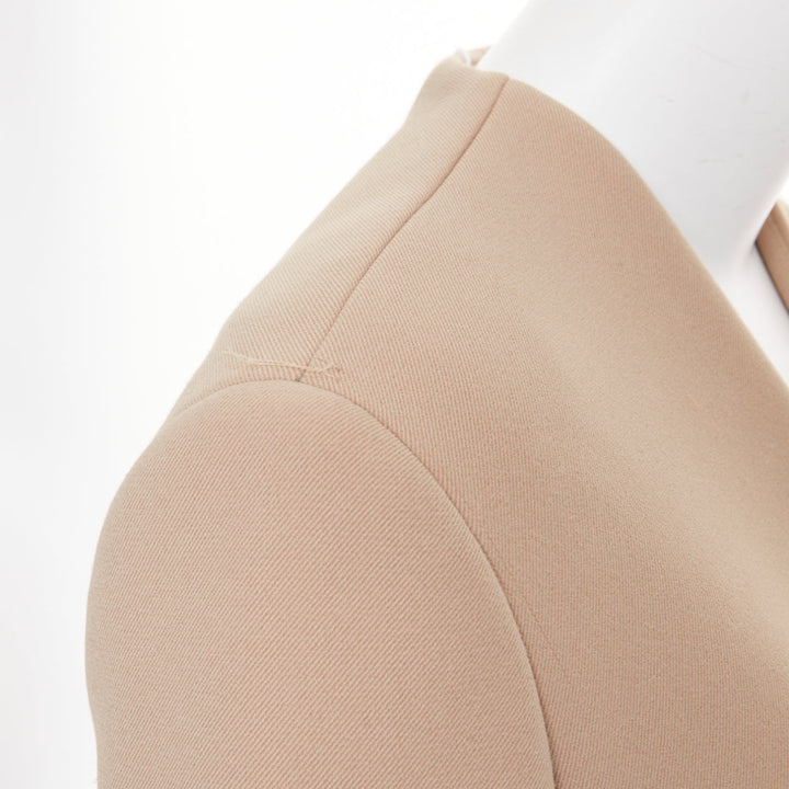 THE ROW beige tan structural plunge V neck asymmetric single button coat US2 S