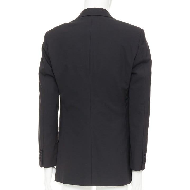 HERMES black wool blend satin peak lapel logo silk lined tuxedo blazer EU50 L