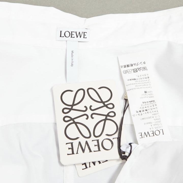 LOEWE white cotton logo button cascade drape sleeves cropped shirt FR36 S