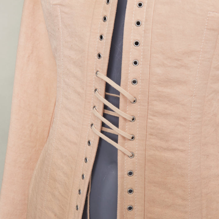 PRADA 2022 Runway Opal Slub pink wash canvas lace up corset jacket IT36 XXS