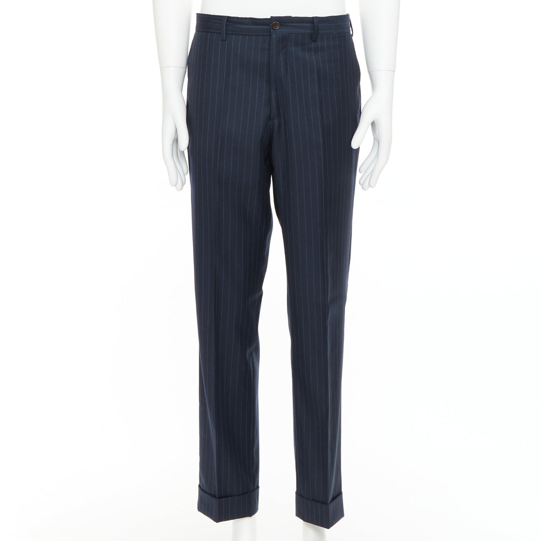 ETRO navy pinstripe 100% wool single breasted cropped blazer jacket IT50 L