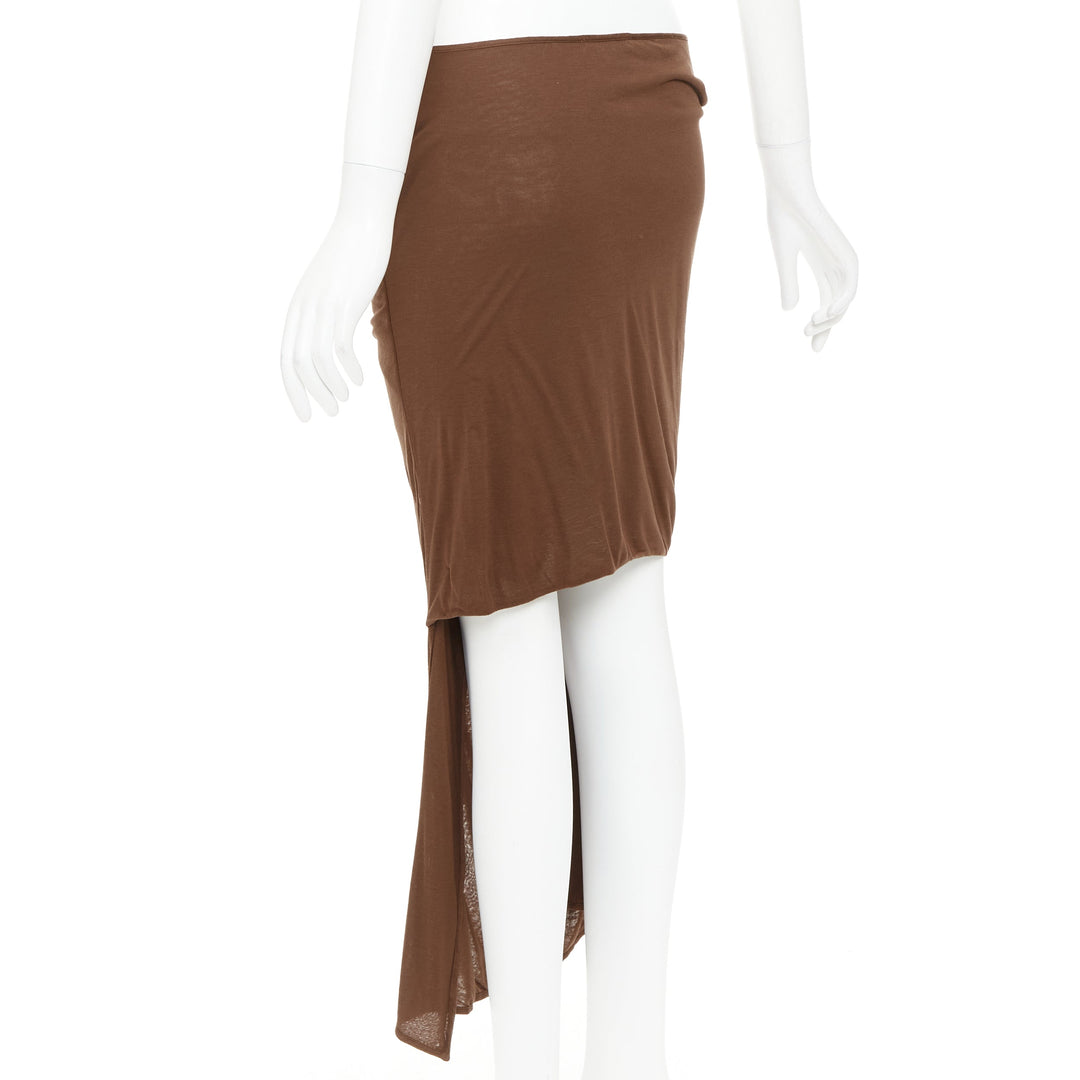 GIVENCHY brown draped jersey ruched back asymmetric high low hem skirt