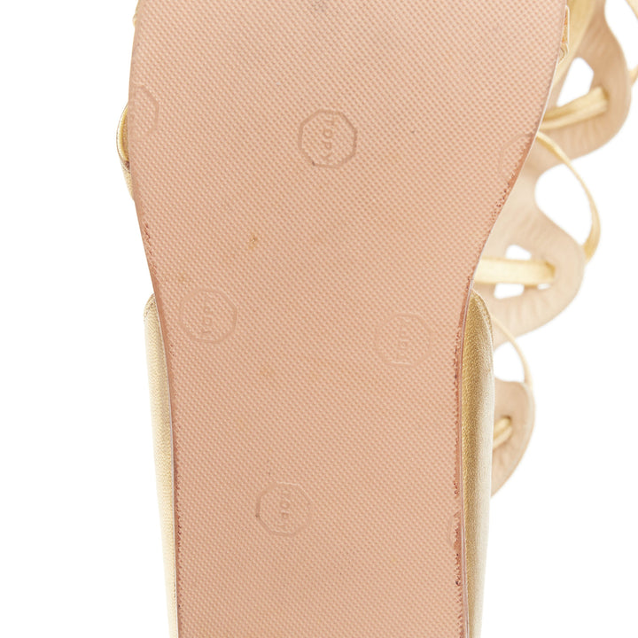 CHANEL 2011 gold leather criss cross calf toe ring gladiator flat sandals