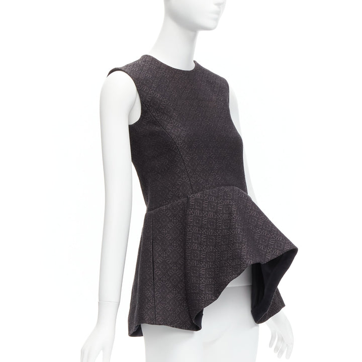OLD CELINE Phoebe Philo black cotton jacquard waterfall peplum top FR34 XS